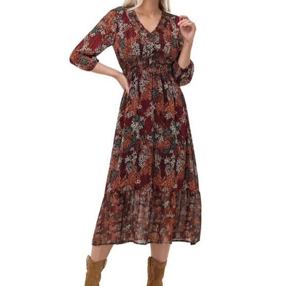 Frye Women's Maxi Dress – Brown Floral – Size LARGE – NWT!!! - Picture 1 of 14
